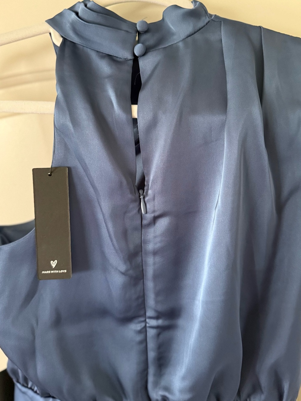 Lulus Distinctive Charm Slate Blue Satin Asymmetrical Midi Dress - Picture 6 of 8